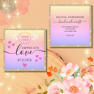 Handgemaakte liefdestypografie goud glitter roze l vierkante visitekaartje