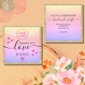 Handgemaakte liefdestypografie goud glitter roze l vierkante visitekaartje