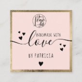Handgemaakte liefdestypografie goud wazige roze lo vierkante visitekaartje (Voorkant)