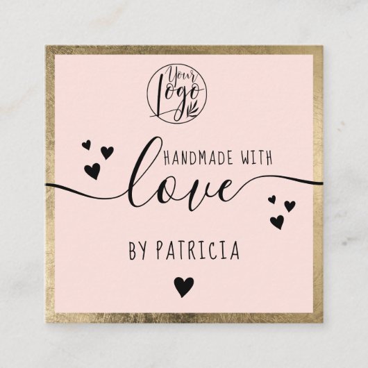 Handgemaakte liefdestypografie goud wazige roze lo vierkante visitekaartje (Voorkant)