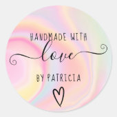 Handgemaakte liefdestypografie pastelregenboogmarm ronde sticker (Voorkant)