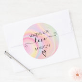 Handgemaakte liefdestypografie pastelregenboogmarm ronde sticker (Envelop)