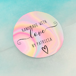 Handgemaakte liefdestypografie pastelregenboogmarm ronde sticker
