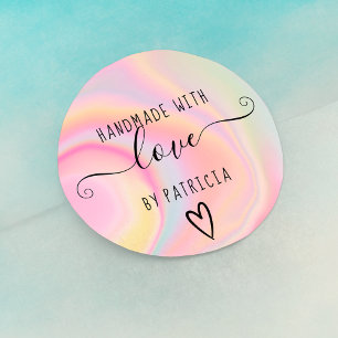 Handgemaakte liefdestypografie pastelregenboogmarm ronde sticker