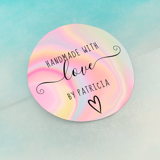 Handgemaakte liefdestypografie pastelregenboogmarm ronde sticker