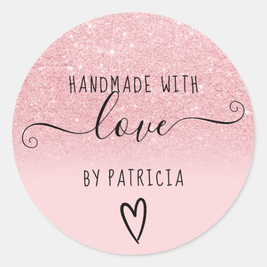 Handgemaakte liefdestypografie roze glitter sparte ronde sticker (Voorkant)