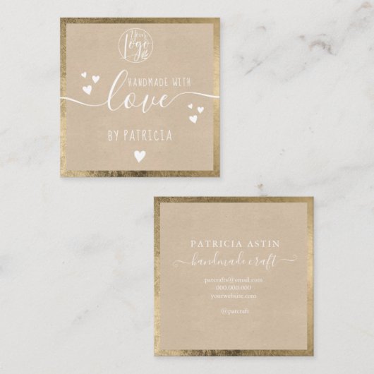 Handgemaakte liefdestypografie rustige gouden kraf vierkante visitekaartje (Voorkant / Achterkant)