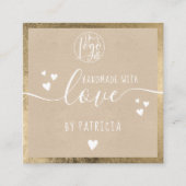 Handgemaakte liefdestypografie rustige gouden kraf vierkante visitekaartje (Voorkant)