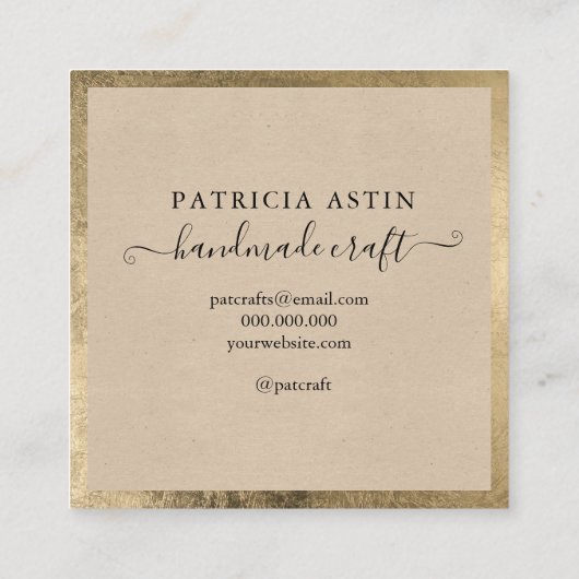 Handgemaakte liefdestypografie rustige gouden kraf vierkante visitekaartje (Achterkant)