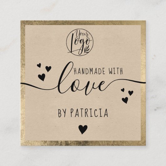 Handgemaakte liefdestypografie rustige gouden kraf vierkante visitekaartje (Voorkant)