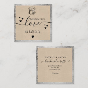 Handgemaakte liefdestypografie zilveren kraft vierkante visitekaartje