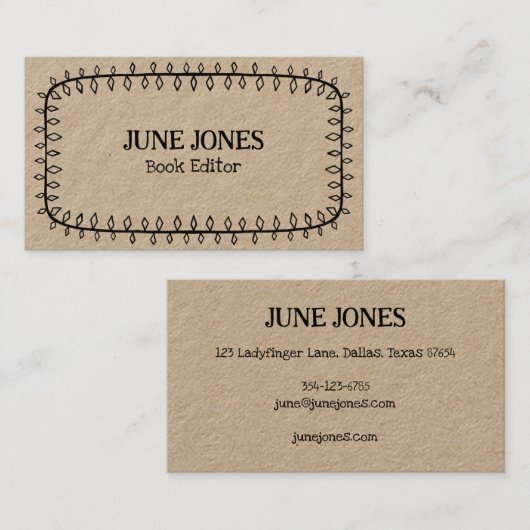 Handgemaakte Lijst Doodle Whimsical Custom Kraft Visitekaartje (Voorkant / Achterkant)