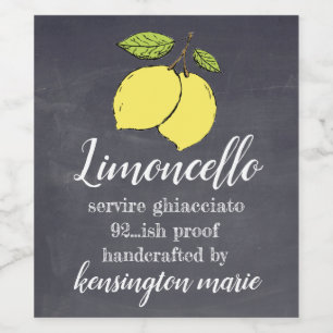 Handgemaakte Limoncello krijtbord look hoge fles Wijn Etiket