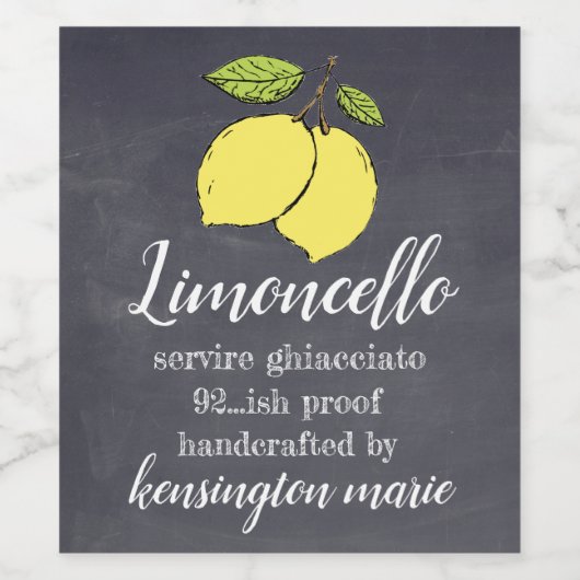 Handgemaakte Limoncello krijtbord look hoge fles Wijn Etiket (Enkel label)