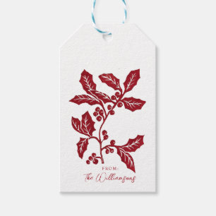 Handgemaakte linocut holly Kerstmis / vakantie Cadeaulabel