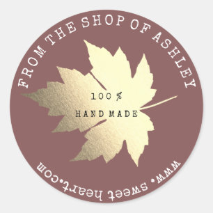 Handgemaakte Logo naam maaple Leaf Web Red Bin Gol Ronde Sticker