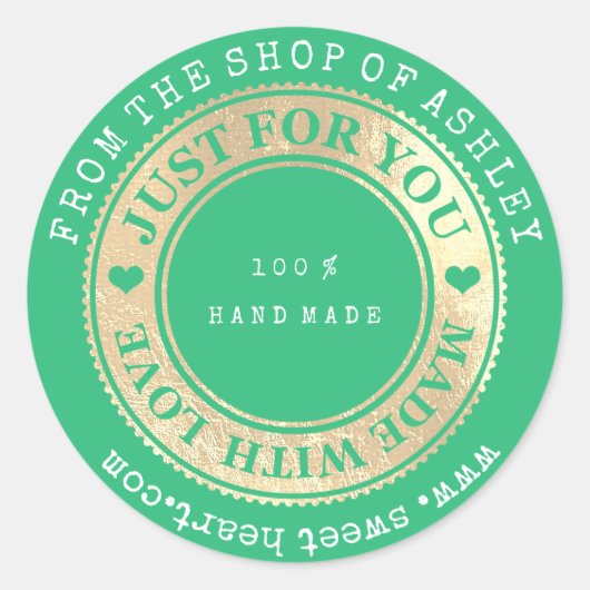 Handgemaakte Logo Naam Web Heart Love Mint Gold Wo Ronde Sticker (Voorkant)
