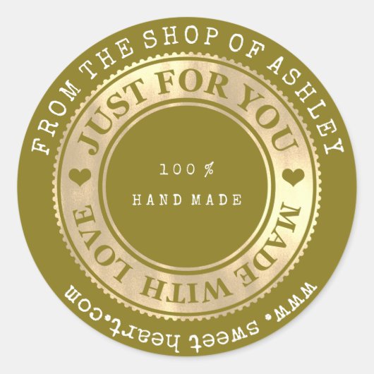 Handgemaakte Logo Naam Web Heart Love Mosterd Gold Ronde Sticker (Voorkant)