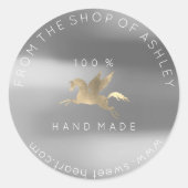 Handgemaakte Logo Naam Web Pegasus Silver Grey Gou Ronde Sticker (Voorkant)