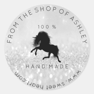 Handgemaakte Logo uit naam Web Grey Eenhoorn Zwart Ronde Sticker