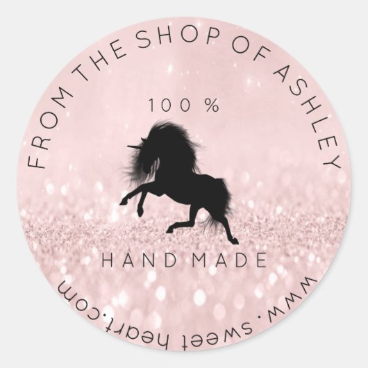 Handgemaakte Logo van de Roze Unicorn Black van he Ronde Sticker (Voorkant)