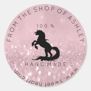 Handgemaakte Logo van het Web Blush Unicorn Black Ronde Sticker