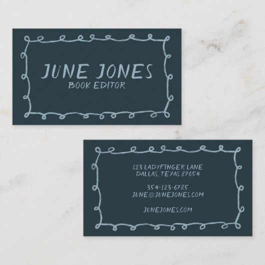 Handgemaakte Lussen Doodle Whimsical Inky Brushstr Visitekaartje (Voorkant / Achterkant)