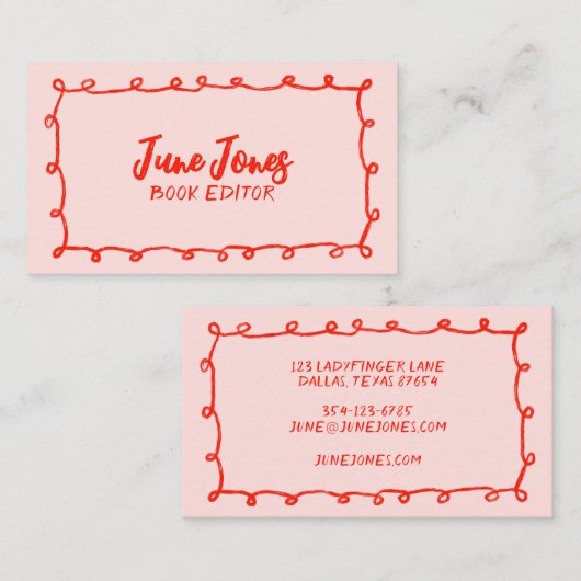 Handgemaakte Lussen Doodle Whimsical Inky Chique R Visitekaartje (Voorkant / Achterkant)