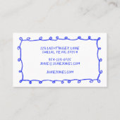 Handgemaakte Lussen Doodle Whimsical Inky Periwink Visitekaartje (Achterkant)