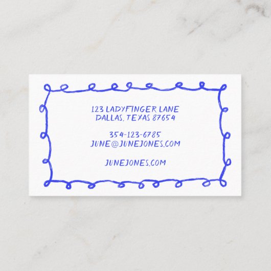 Handgemaakte Lussen Doodle Whimsical Inky Periwink Visitekaartje (Achterkant)