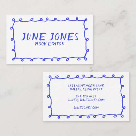 Handgemaakte Lussen Doodle Whimsical Inky Periwink Visitekaartje (Voorkant / Achterkant)