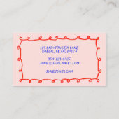 Handgemaakte Lussen Doodle Whimsical Inky Red Blue Visitekaartje (Achterkant)
