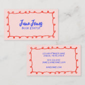 Handgemaakte Lussen Doodle Whimsical Inky Red Blue Visitekaartje (Voorkant / Achterkant)