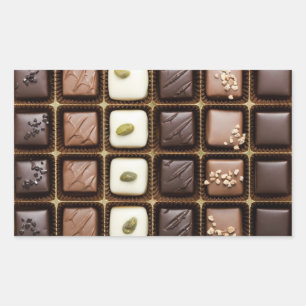 Handgemaakte luxe chocolade in een doos rechthoekige sticker