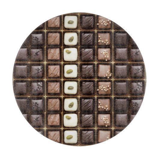 Handgemaakte luxe chocolade in een doos snijplank (Voorkant)