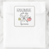 Handgemaakte met liefde keukengerei ingrediënten vierkante sticker (Tas)