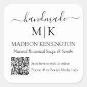 Handgemaakte Monogram of voeg Logo Business QR-cod Vierkante Sticker (Voorkant)