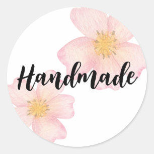 Handgemaakte Mooie Roze Aquarel Bloem Ronde Sticker