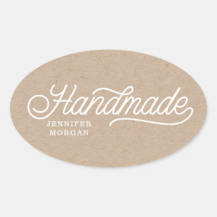 Handgemaakte Mooie Script Elegante Kraft Zakelijk Ovale Sticker