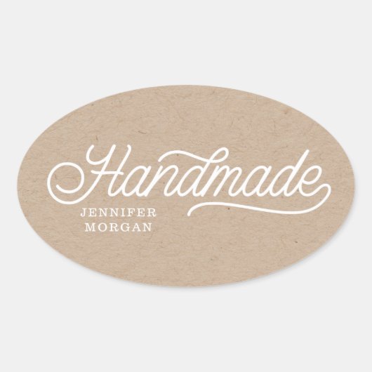 Handgemaakte Mooie Script Elegante Kraft Zakelijk Ovale Sticker (Voorkant)