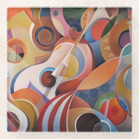 Handgemaakte Muziek Abstract Schilderen Glazen Onderzetter (Voorkant)