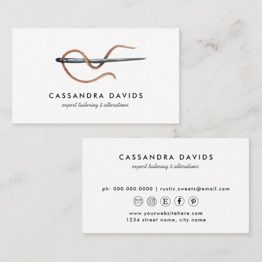 Handgemaakte naald en schroefdraad | Seamstress of Visitekaartje (Voorkant / Achterkant)