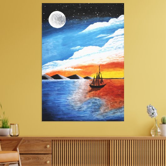 Handgemaakte nachtverf canvas afdruk (Insitu (Woonkamer))