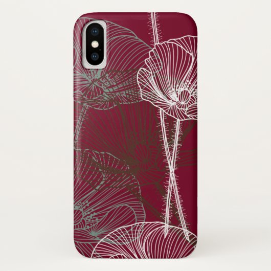 Handgemaakte papavers op donkerrood Case-Mate iPhone case (Achterkant)