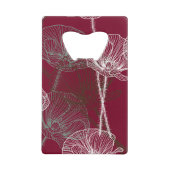 Handgemaakte papavers op donkerrood creditkaart flessenopener (Voorkant)