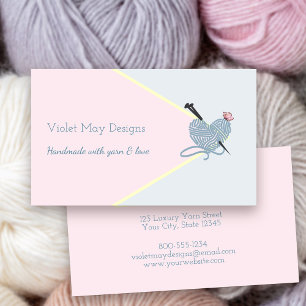 Handgemaakte pastel roze blauwe brei- of garenamba visitekaartje