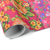 Handgemaakte patchwork-quilt met floreel patroon a cadeaupapier (Rol Hoek)