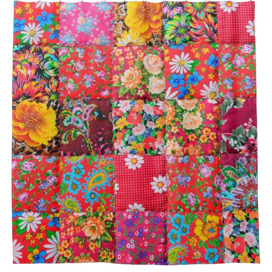 Handgemaakte patchwork-quilt met floreel patroon a douchegordijn (Voorkant)
