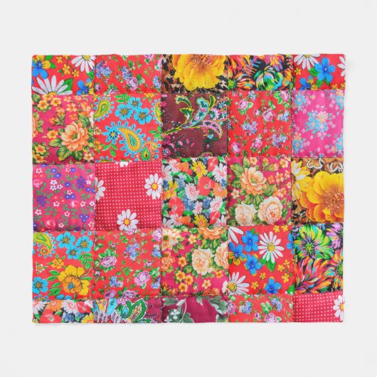 Handgemaakte patchwork-quilt met floreel patroon a fleece deken (Voorkant (Horizontaal))
