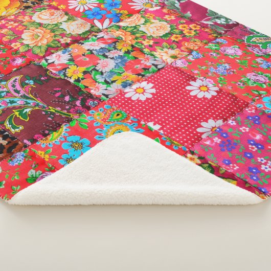 Handgemaakte patchwork-quilt met floreel patroon a sherpa deken (3/4)